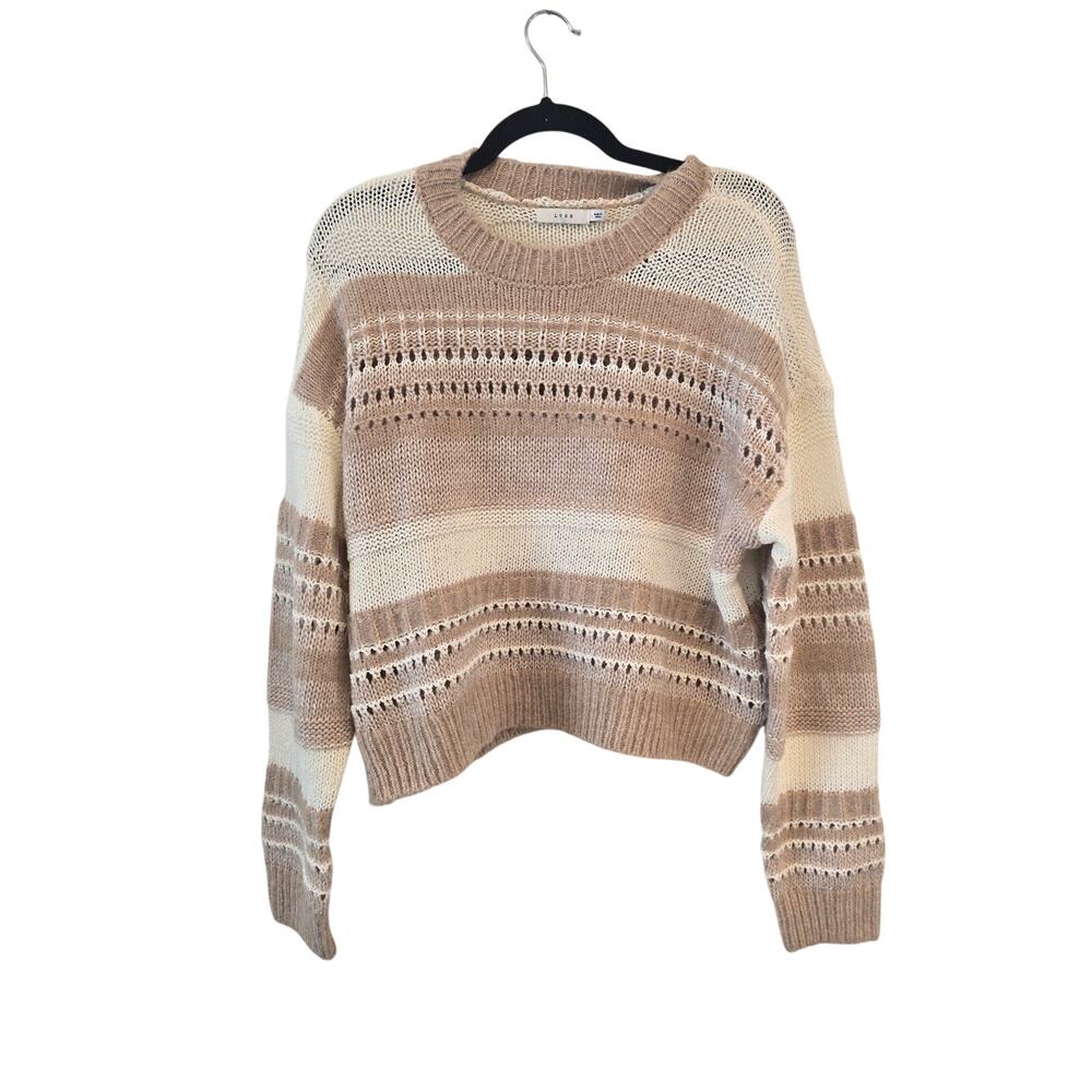 LUSH Knitted Cream and Tan Long Sleeve SWEATER Size L NWOT